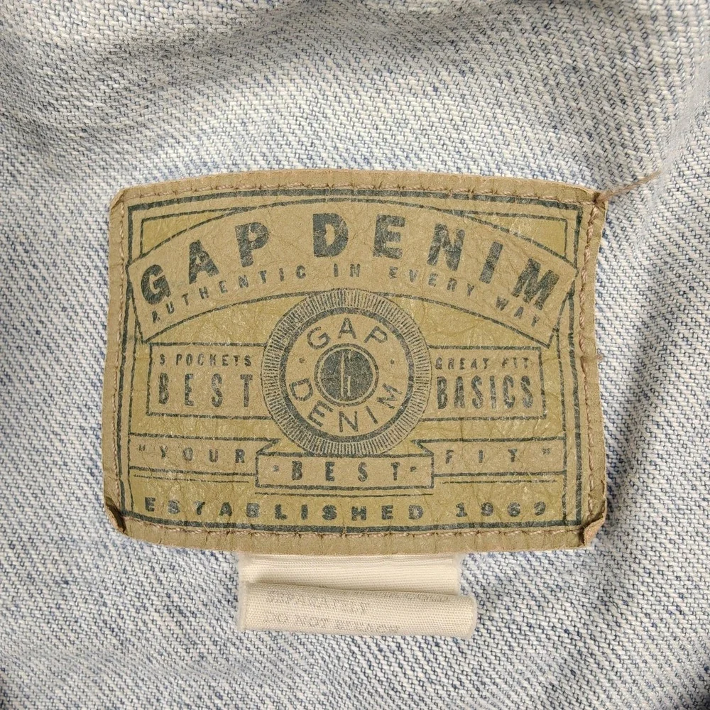 Vintage Gap Jacket Mens Small Blue Denim‎ Bomber Trucker Light Wash 90s